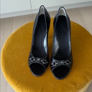 Giuseppe Zanotti Black Peep-Toe Heels with Embellishments